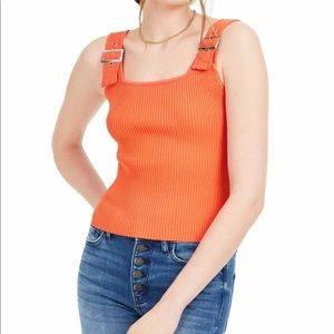 Bar III Orange Buckle Knit Sweater Square Neck Tank Top Y2K
